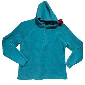 SO Lg. COZY Fleece Hoodie Aqua Teal 1/4 Snap EUC